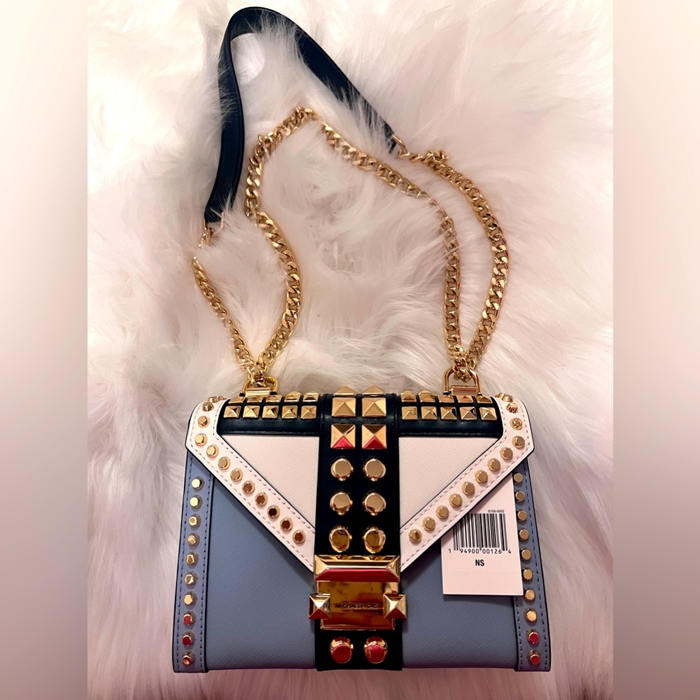 Michael Kors Whitney Small Studded Tri-Color Saffiano Leather Shoulder Bag